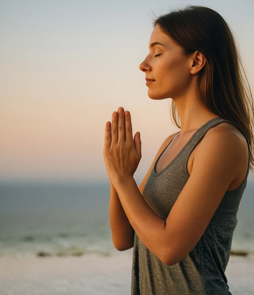 夕暮れのアグン山とヨガ